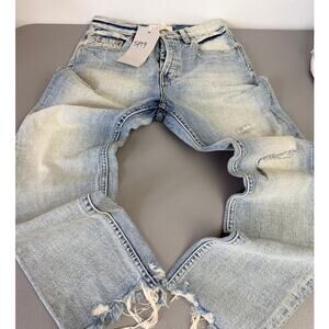 TRAVE Distressed Straight Leg Jeans Raw Hem Cropped 26